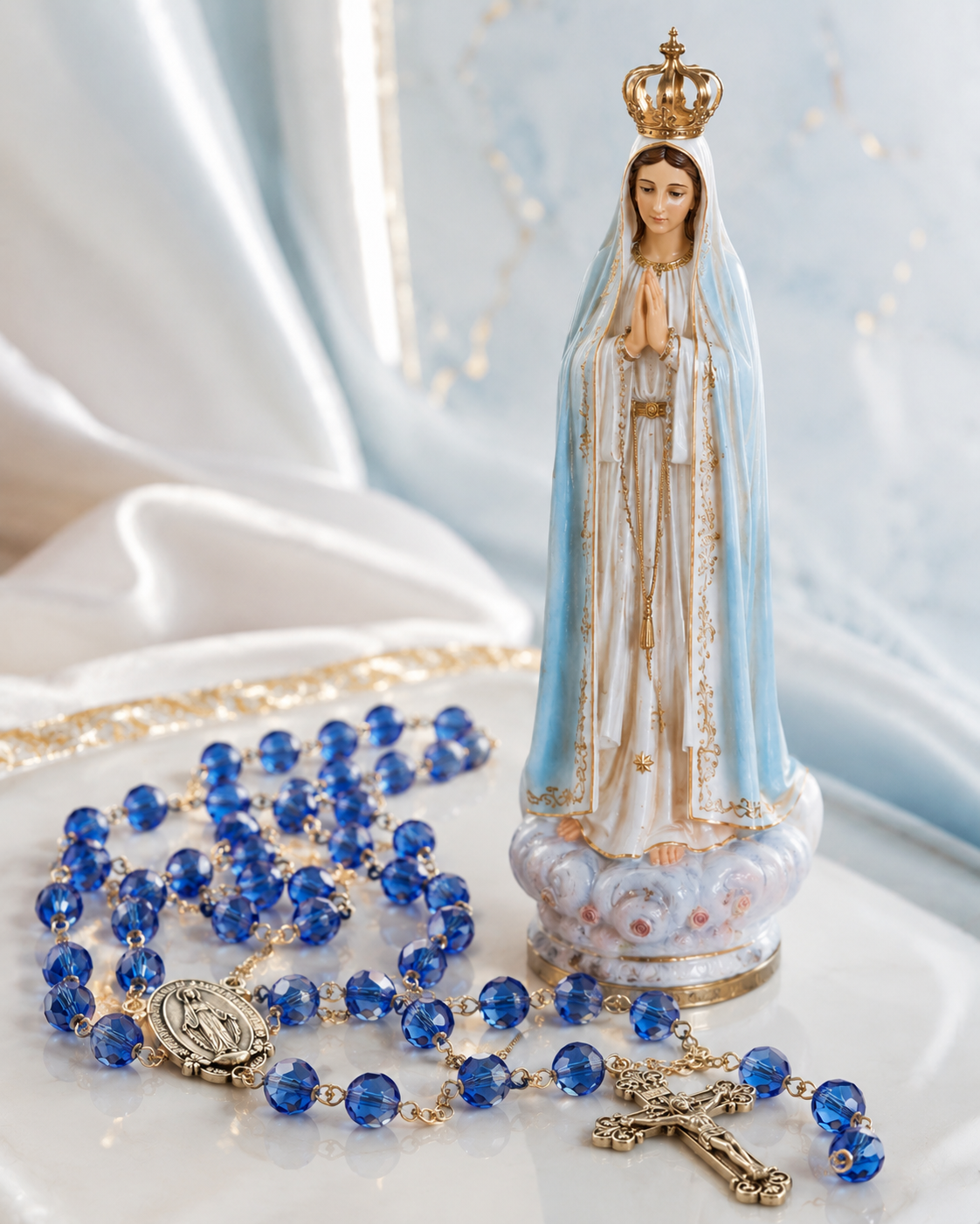 Kit Devocional A Casa do Senhor com Estátua Sagrada e Terço Devocional
